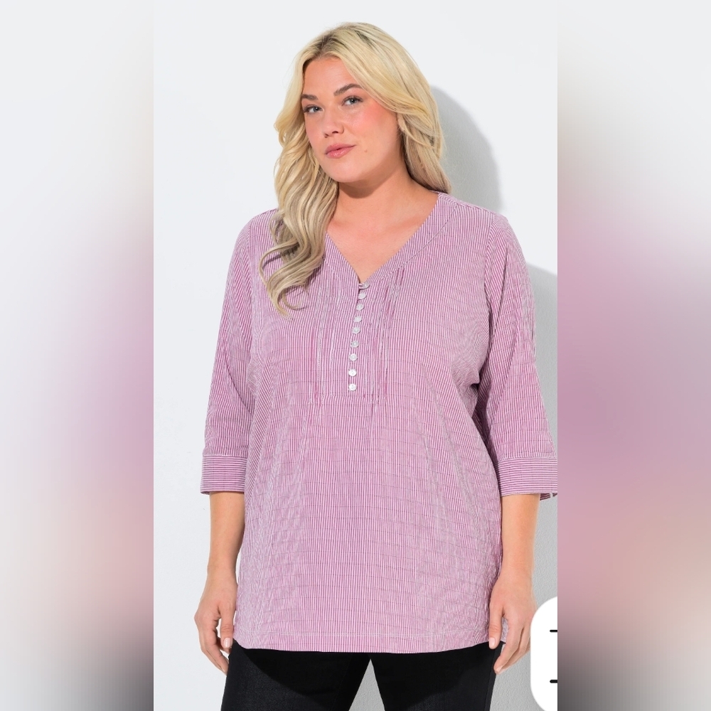 Ulla Popken Textured Stripe Pintuck BlouseSize 20